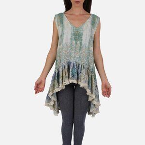 Nwt SACRED THREADS boho hippie ruffle lace viscose hi-low TUNIC TOP L